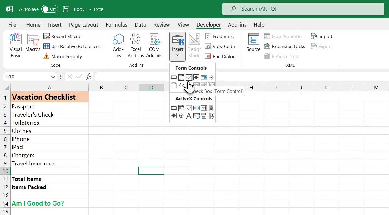 Cách tạo checklist trong Microsoft Excel QuanTriMang