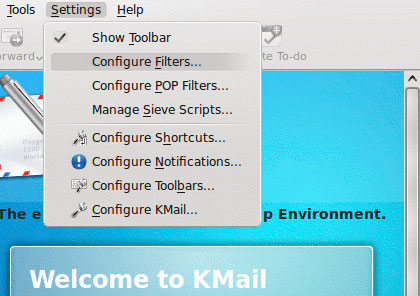Tạo bộ lọc email bằng Kmail