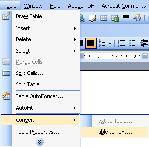 Table / Convert / Table to Text…