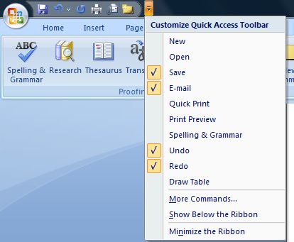 Bổ sung thêm các tính năng vào Quick Access Toolbar của Office 2007