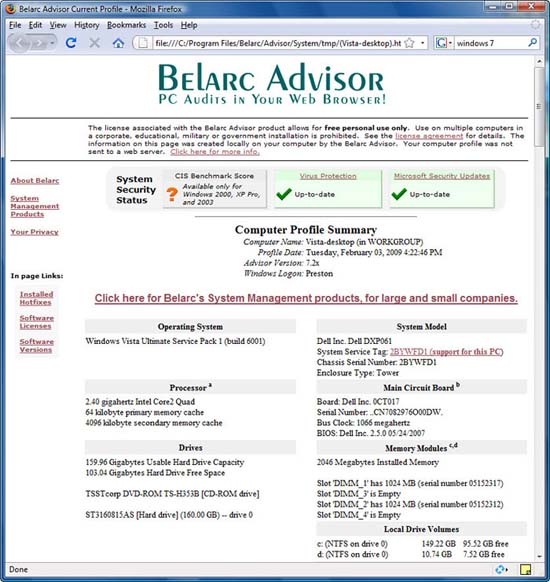 Belarc Advisor