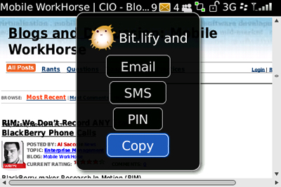 acreen shot of Bit.lify for BlackBerry Menu Options