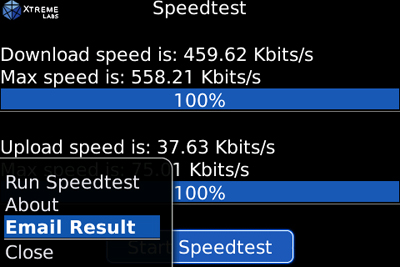 Speedtest for BlackBerry in action