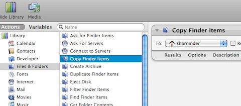 Automator Action - Copy finder Items