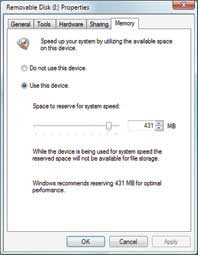 Hình 4: Vista sử dụng bút nhớ USB để tăng tốc thực thi ứng dụng.