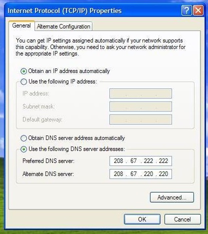 OpenDNS IP Settings