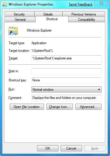 Changing the default Explorer location