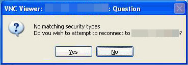 No matching security types. Do you wish to attempt to reconnect to Server2?