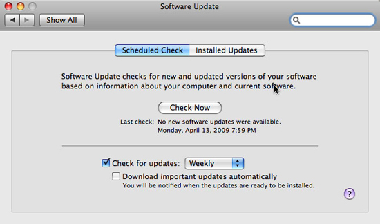 Software Update settings