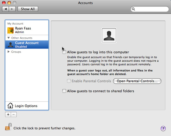Disable the guest account