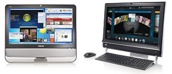 Asus EeeTop ET 2203 (left); HP TouchSmart 600 Quad