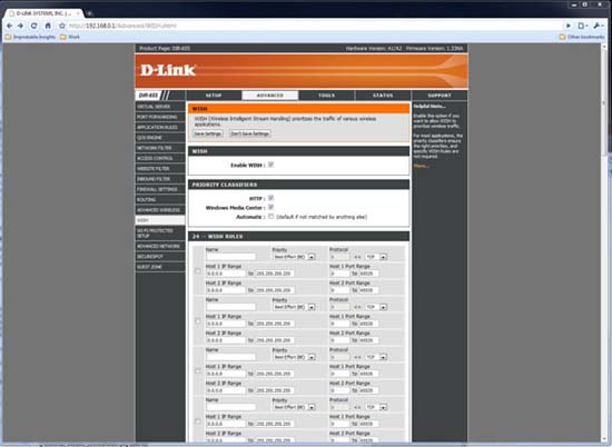 WISH settings on a D-Link router