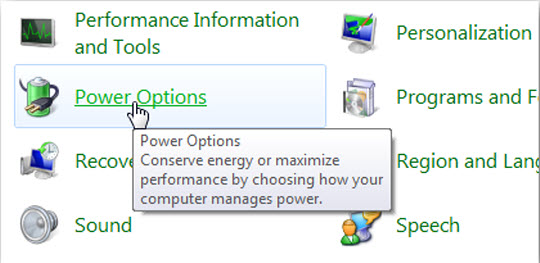 Chọn Power Options trong Control Panel