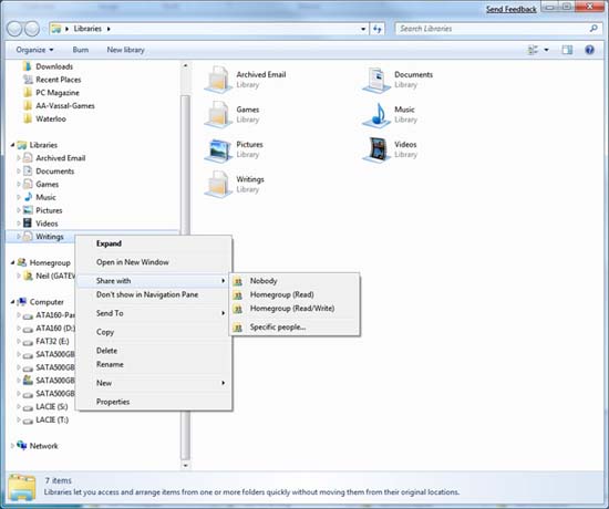 HomeGroup: Sharing Created Libraries