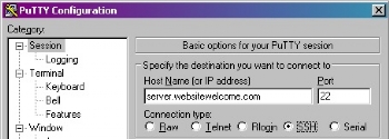 Connecting via SSH in PuTTY