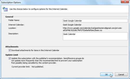Sử dụng Google Calendar trong Outlook 2010