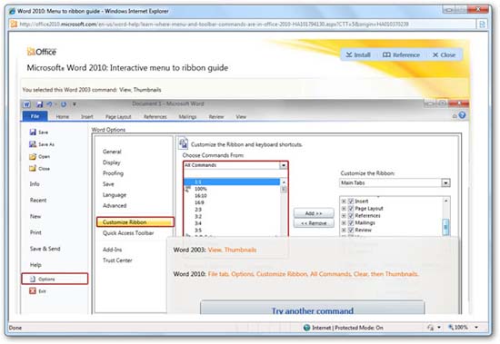 Tìm các lệnh Office 2003 trong Office 2010