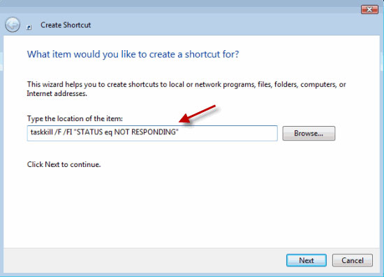 Enter the address of the desktop shortcut