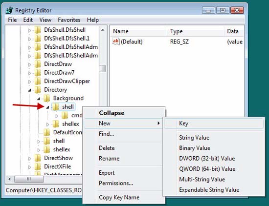 Create New keys in Windows Registry