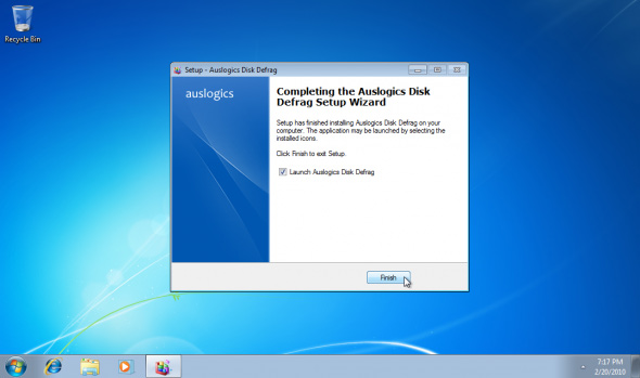 Hoàn tất quá trình cài Auslogic Disk Defrag