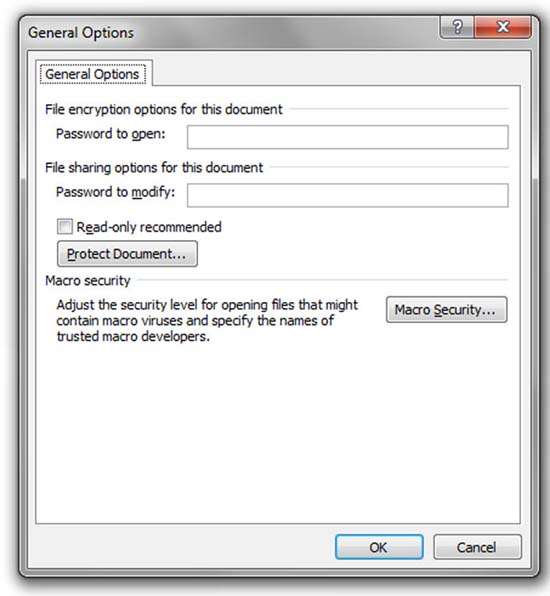 Word doc encryption; click for full-size image.
