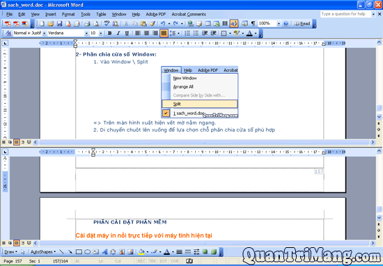 Cửa sổ làm việc được chia đôi 