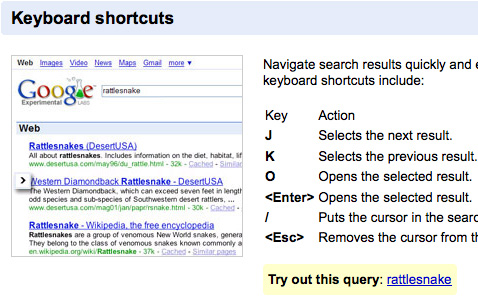 Google Experimental Search; click for full-size image.