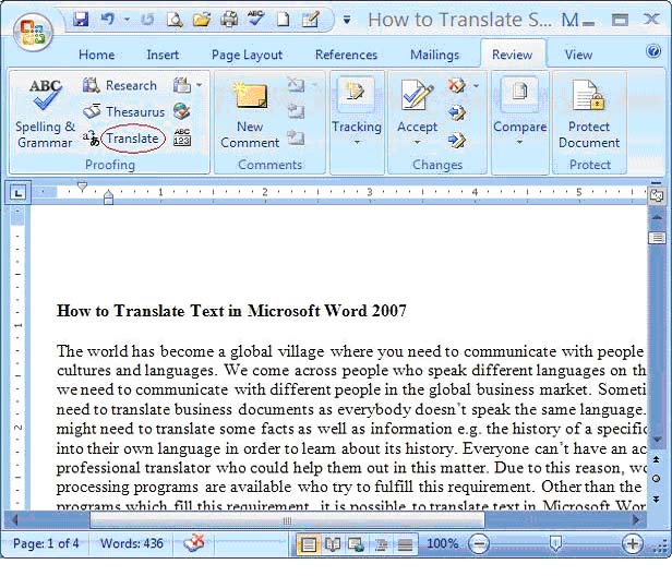 Dịch văn bản sang ngôn ngữ khác trong Microsoft Word 2007