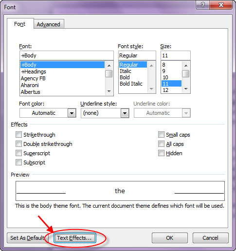 Office 2010's Text Effects button; click for full-size image.