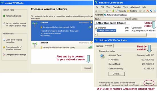 verify client TCP/IP settings