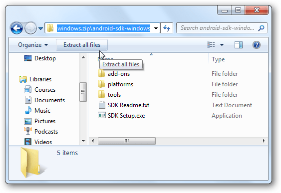 Giải nén tập tin Android SDK