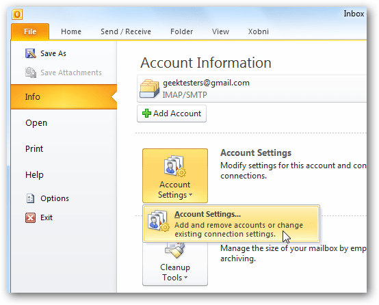 Thêm tài khoản Gmail vào Outlook 2010 với IMAP