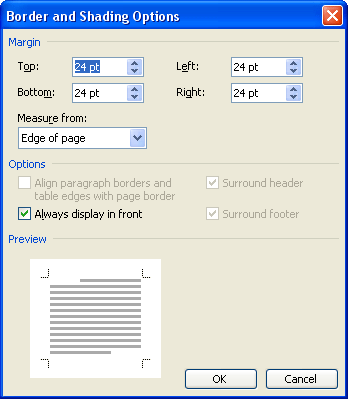 Border and Shading Options