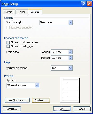 File \ Page Setup, Layout: