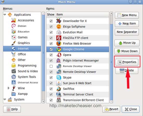 google chrome application menu