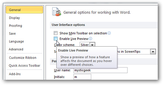 Tắt bỏ chế độ Mini Toolbar và Live Preview trong Word 2007 hoặc 2010