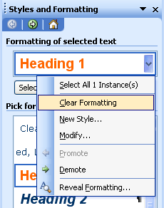Formatting of selected text