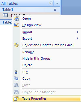 Thêm mô tả cho bảng Access 2007