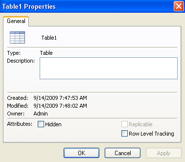 Thêm mô tả cho bảng Access 2007