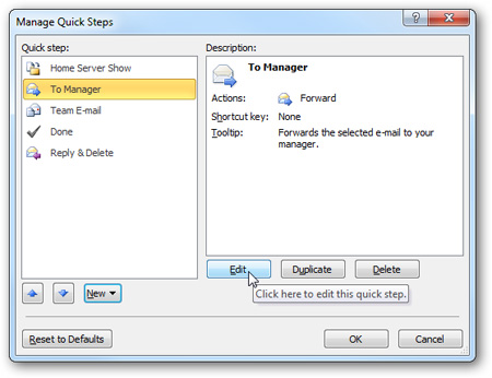 Tạo và quản lý Quick Steps trong Outlook 2010