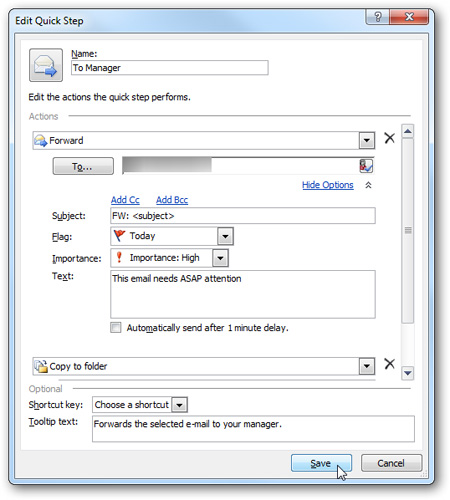 Tạo và quản lý Quick Steps trong Outlook 2010