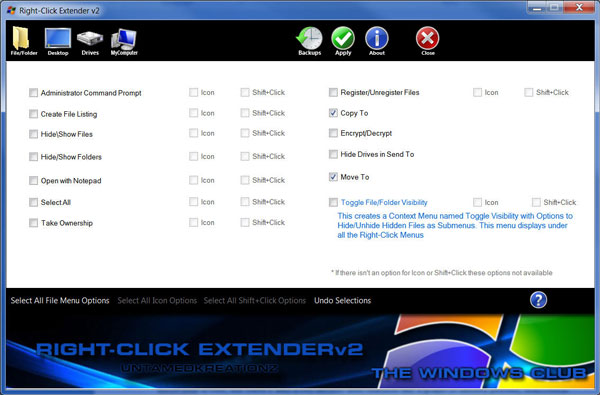 Giao diện của Right-Click Extender