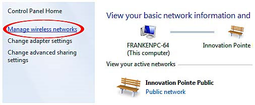 Hình 9: Mở hộp thoại Manage Wireless Connections từ Network and Sharing Center.