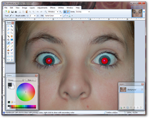 Xóa bỏ hiệu ứng mắt đỏ trong ảnh với Paint.NET