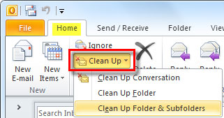 Làm sạch thư mục và email trên Outlook 2010