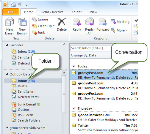 Làm sạch thư mục và email trên Outlook 2010