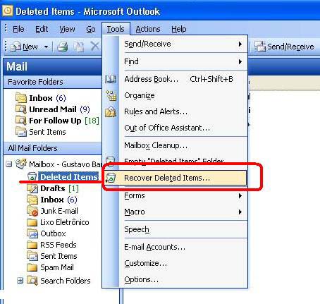 Chọn Deleted Items, sau đó là Tools / Recover Deleted Items