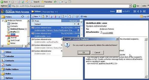 Xoá hai message trong hộp thư (Inbox) bằng Shift + Del (xoá cứng)