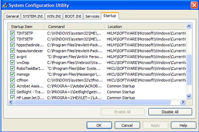 MSCONFIG Startup Tab
