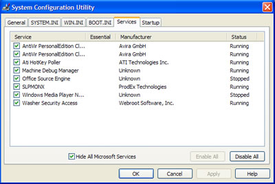 Windows Services in MSCONFIG